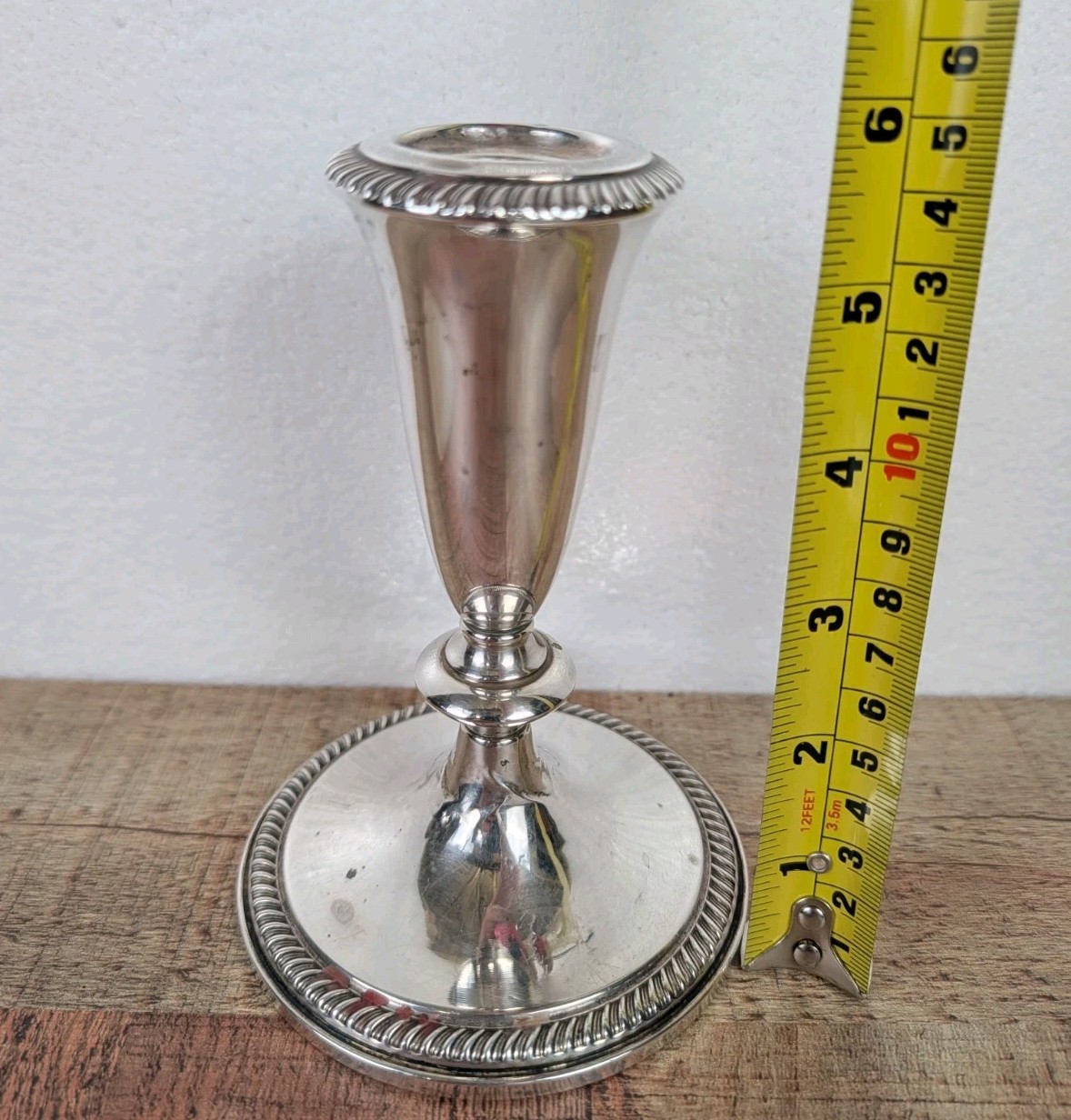 Vintage Sterling Silver Weighted Candlestick Holder 396 Grams Mirror Finish #817
