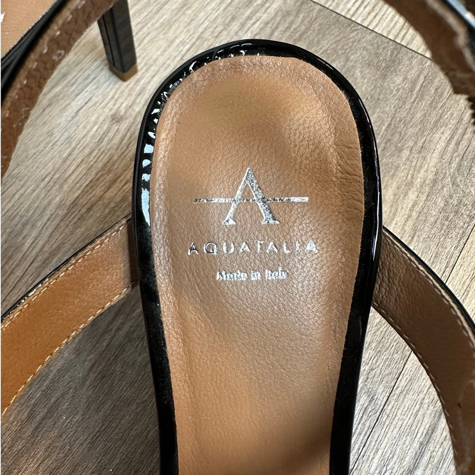 Sandalias de tacón Aquatalia Rosetta charol negro con tira trasera tacón de gatito 8 Foto 3 de 4