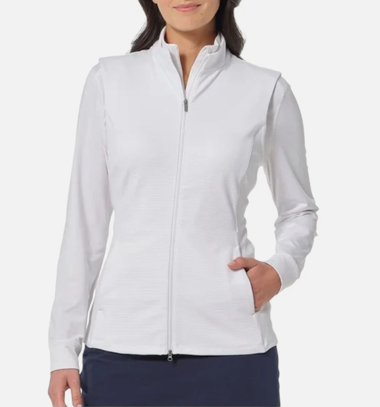 Greg Norman Women's Full Zip Sleeveless Ribbed Vest White Size L