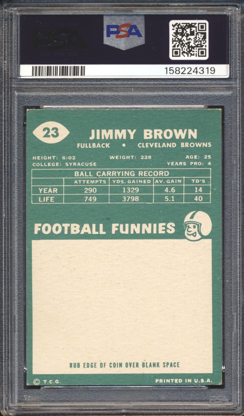 1960 Topps Football Jim Brown #23 PSA 6 CLEVELAND BROWNS EX-MT HOF view 2