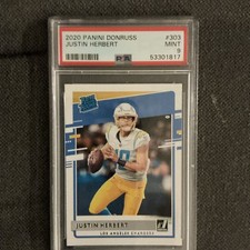 Justin Herbert 2020 Panini DONRUSS Rated Rookie Rookie Card #303 PSA 9 MINT. rookie card picture