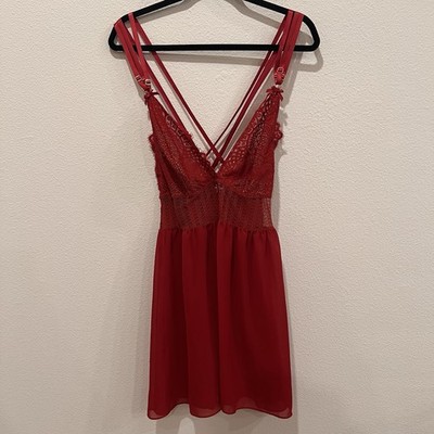 Cacique Y2K Babydoll Cami 14/16 Red Lace Bodice Strappy Chemise Vamp Coquette