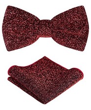 TIE G Men's Glitter Velvet Bow Tie  Pocket Square Set in Gift Twinkling Wine