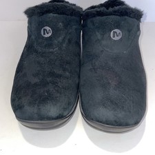 Merrell Encore Q2 Ice Women's Black Suede Slip On Faux Fur Mule Clog Shoes 10