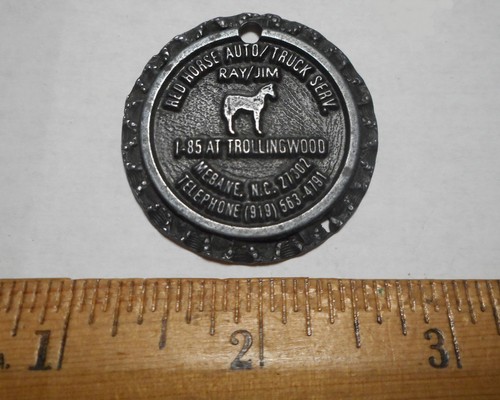 Vintage Red Horse Auto Truck Service Ray Jim Mebane NC I-85 Keychain Fob Token