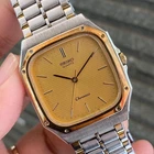 Rare Seiko Chronos Quartz 7731-5130 Square Oak Style Gold Dial Two Tone Watch