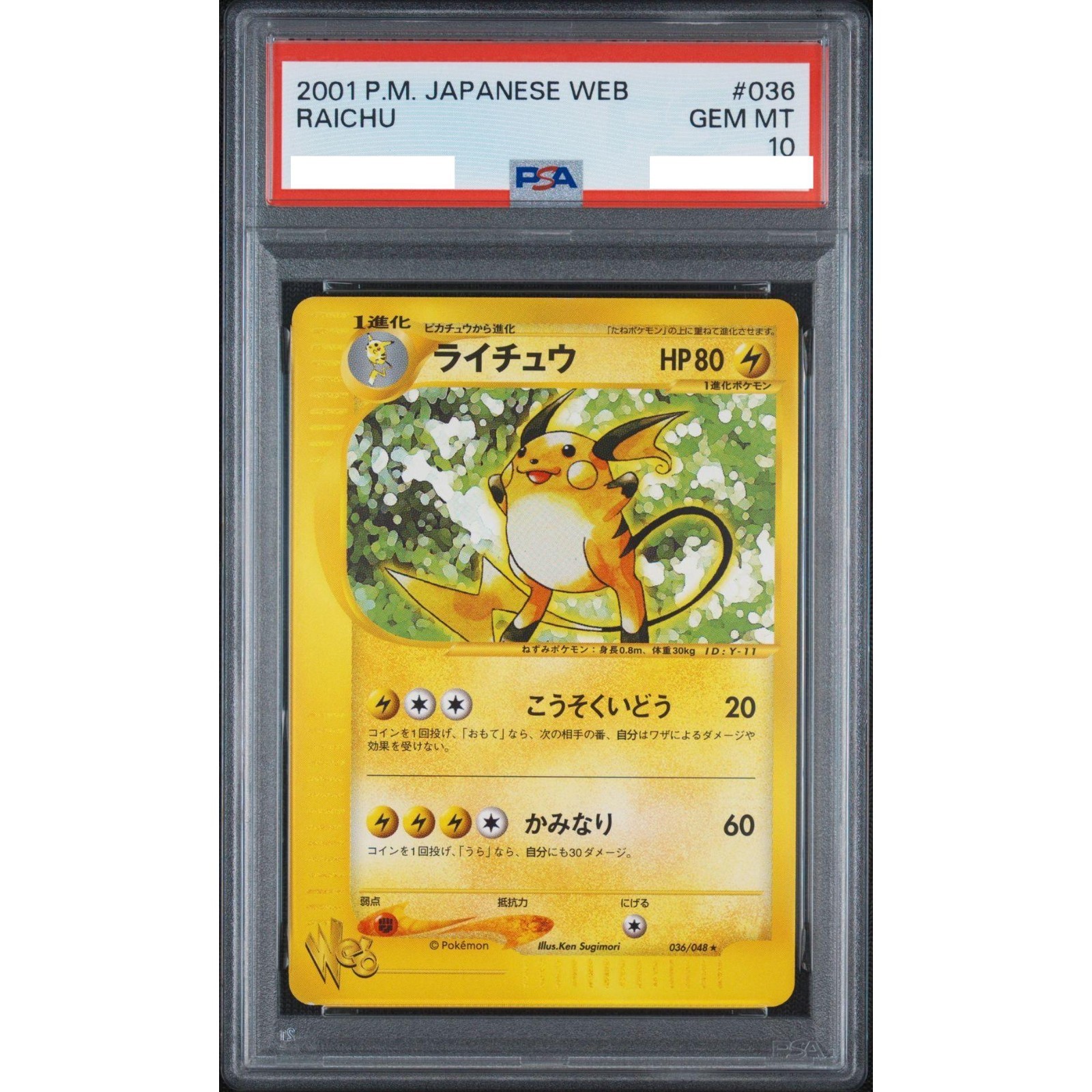 PSA 10 Raichu Web 036/048 E Series Pokemon Card Japanese 2001 Gem Mint