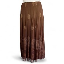 Y2K COLDWATER CREEK Brown Silk Embroidered Midi Skirt Boho Fairy Whimsigoth  16