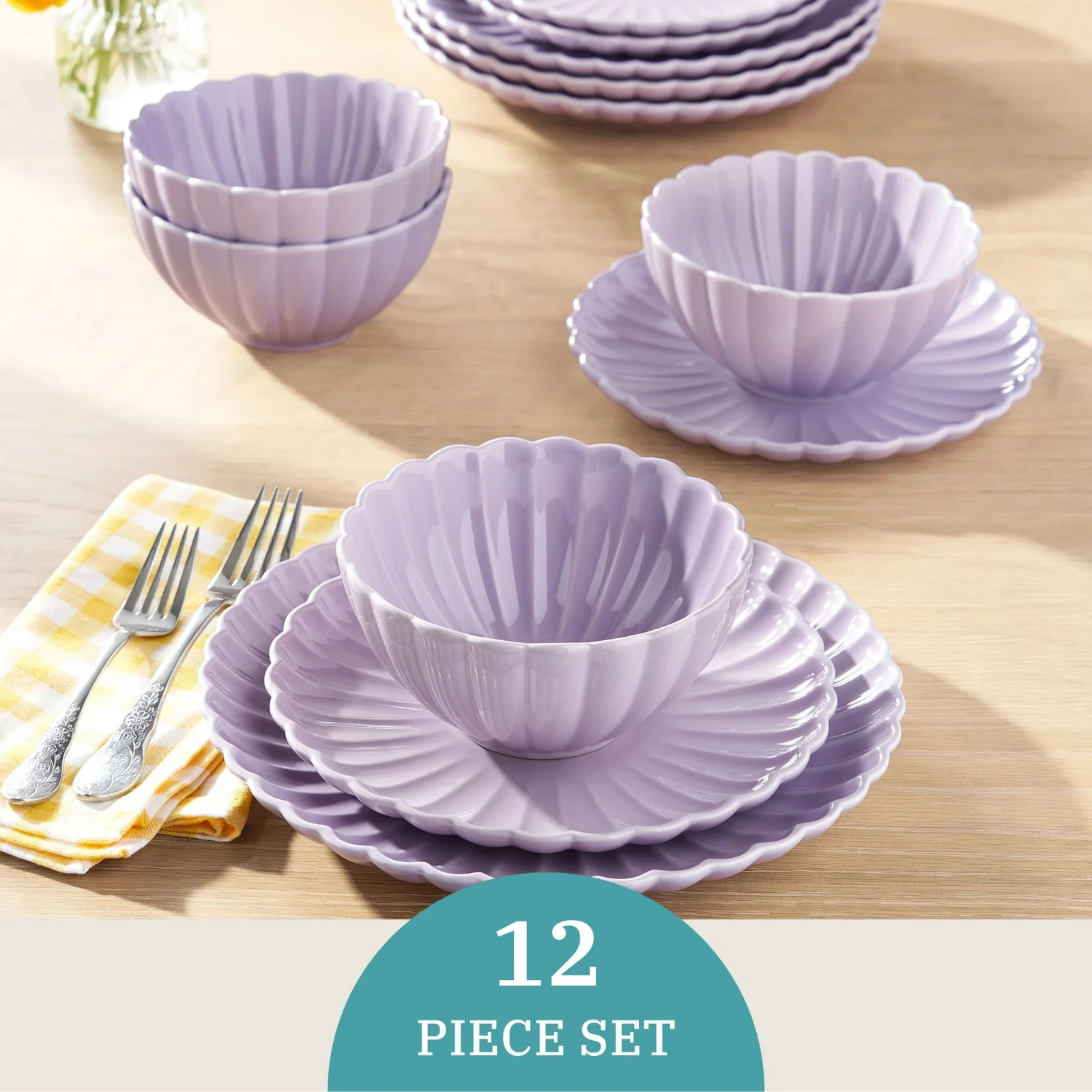 Colette 12-Piece Stoneware Dinnerware Set, Purple
