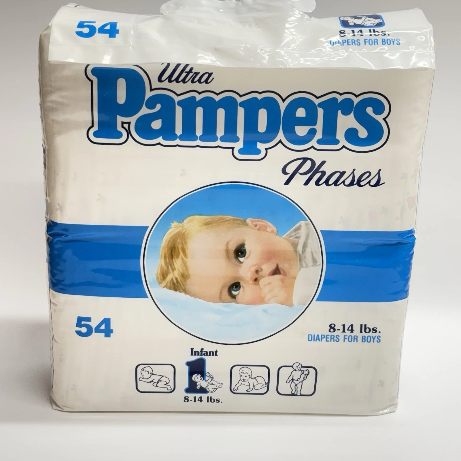 VTG NEW NOS Ultra Pampers Phases 54 Diapers for Boys 8-14 lb Disney Characters