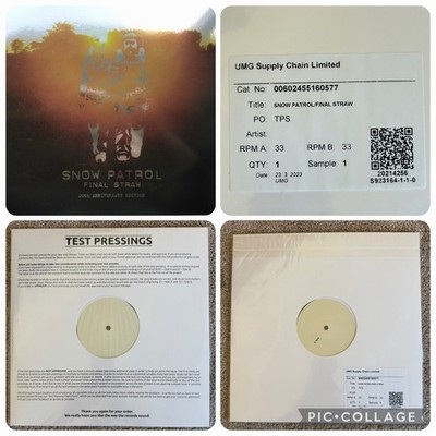 Snow patrol Final Straw 12  Vinyl White Label Test Pressing Not CD CDR BMG Kylie