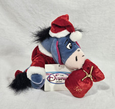Vintage Disney Store Eeyore Santa Mini Bean Bag Plush Toy Sack Christmas Donkey