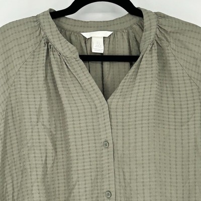 H&M Oliver Green Button Up Blouse Half Sleeve V-Neck Sz Large