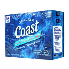 16 bars Coast Refreshing Deodorant Bar Soap Fresh, Non-Dry Skin Classic Scent
