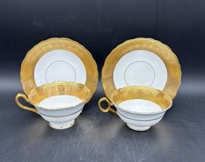 2 Heavy Gold Crown Sutherland Cups  Saucers Imported for C. Reizenstein  Sons