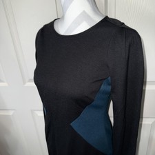 Ann Taylor Dress Womens 2 Black Colorblock Sheath Long Sleeve Knit Workwear
