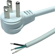 6FT 3-Prong Power Cord Pigtail 16AWG Heavy Duty Right-Angle Plug White
