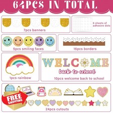 Boho Groovy Classroom Welcome Back Bulletin Board Set Preppy Decor