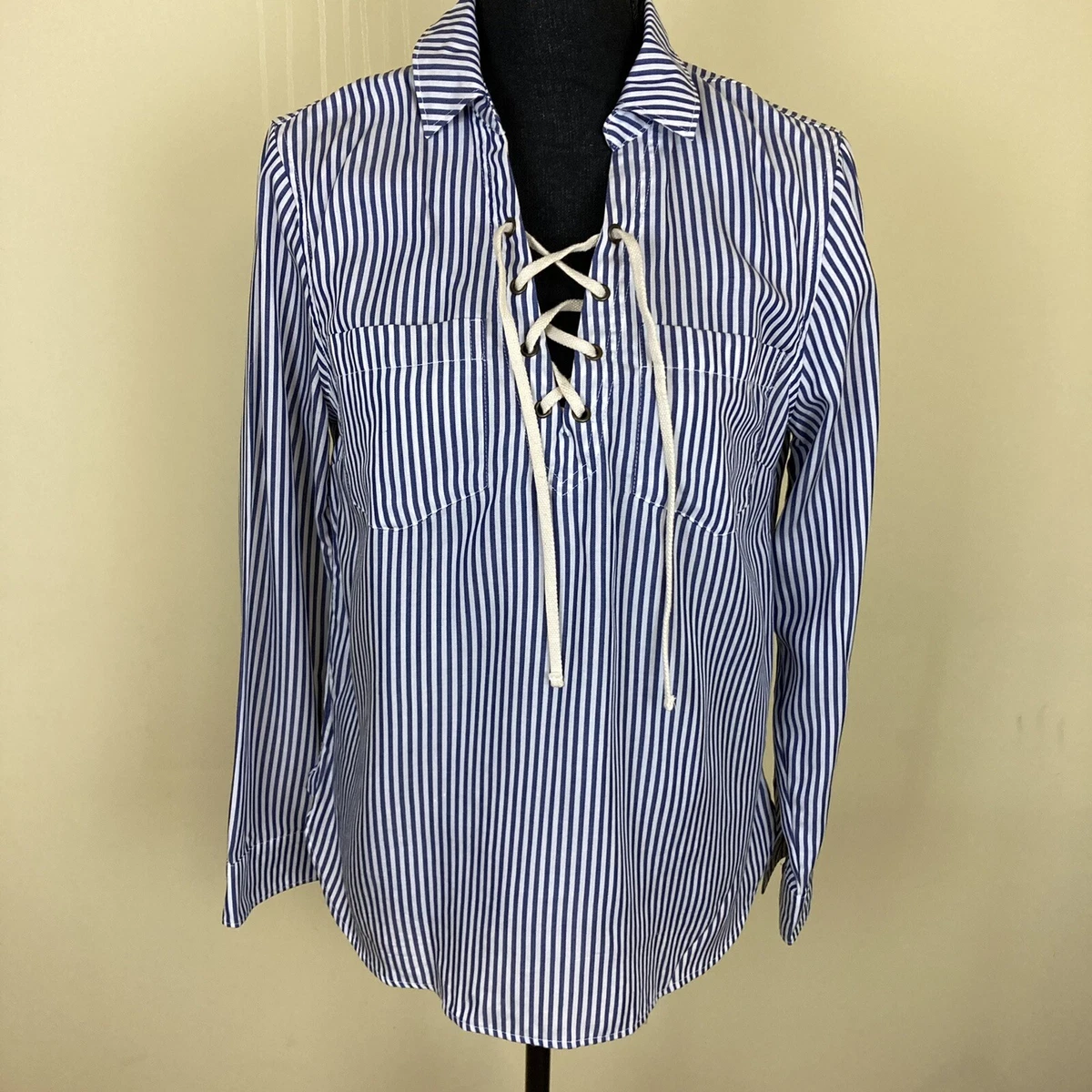 Navy blue striped shirt womens cheap