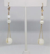 Gorgeous 14K Solid Yellow Gold Assorted Mother Of Pearl Stone Dangle Earrings