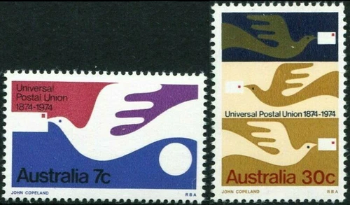 1974 Australia Centenary Of The U.P.U Set Of 2 Mint Never Hinged, Clean