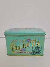 Vintage Victorian Tea Tin With 40 Fine English Breakfast Teabags mint Green