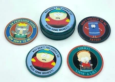 South Park Set of 4 Tin Coasters Cork Back Cartman, Towelie, Pro. Chaos & Timmy