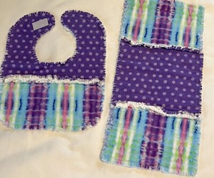 HANDMADE RAG QUILT 2 PC GIRL SET -bib & burp pad- rainbow colors