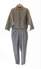 VTG Timely Trends Juniors Denim Gray Jean Jumpsuit Elastic Waist Zip Up