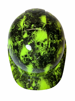 Custom Hydro Dipped  Ridgeline Cap Style HiVis Green Small Flaming Skulls