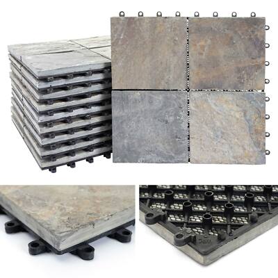 Steinfliese HWC-E18, Steckfliese Bodenfliese, 11x je 30x30cm = 1m² Granit bunt