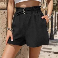 Pantaloni Donna Gonna Corti Short Pantaloncini Corti Nero Slim 02935