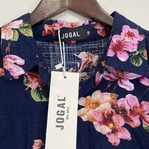 JOGAL New $30 Mens Medium Blue Floral Short Sleeve Button Up Hawaiian Shirt AA6 - Picture 4 of 4