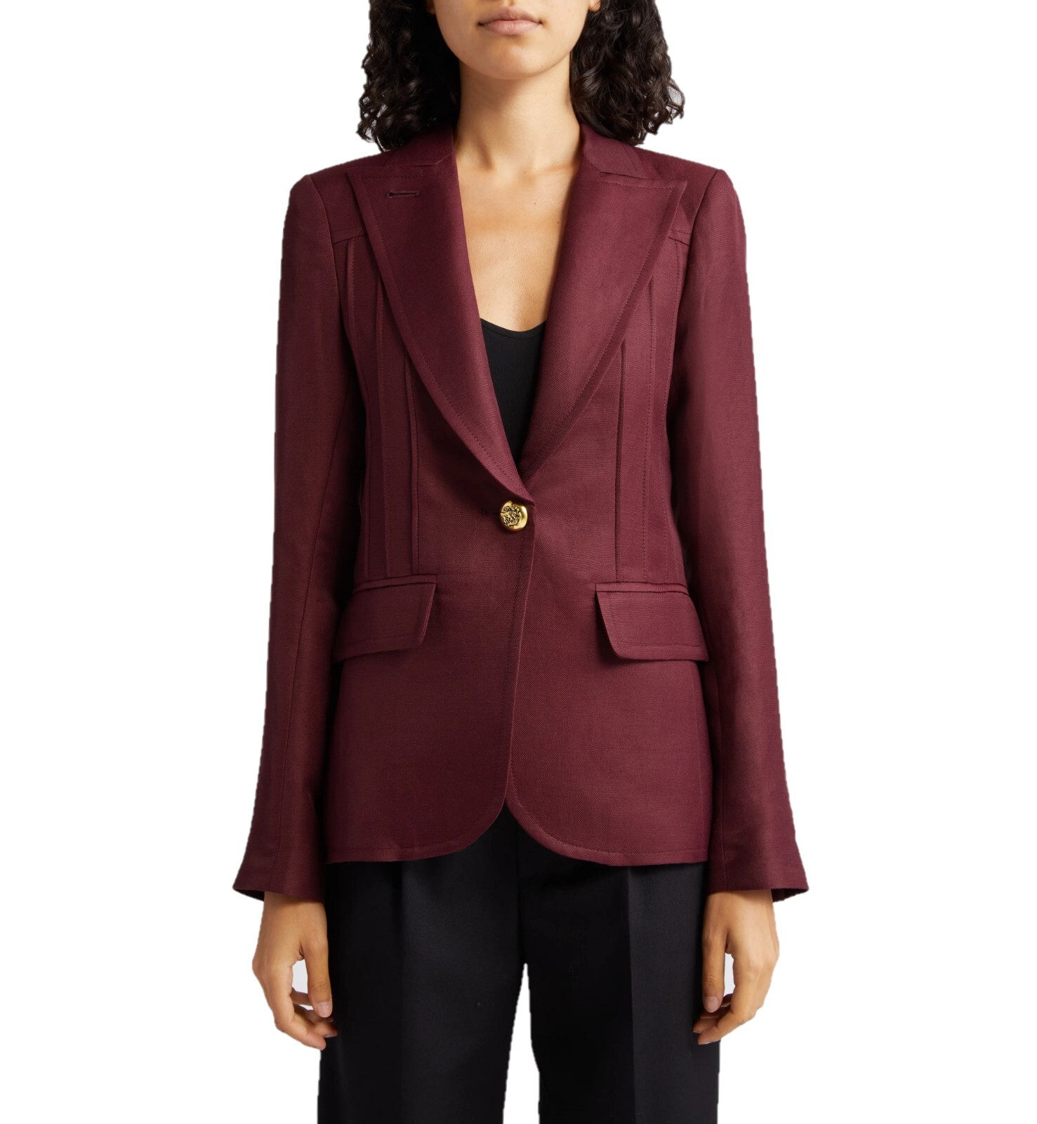 Smythe Women's Pintuck Linen Blend Blazer Jacket in Plum Size 6