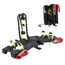 2 E-Bike Foldable Hitch Mount Rack with LED Light & Ramp and Lock Fits Fat Tire