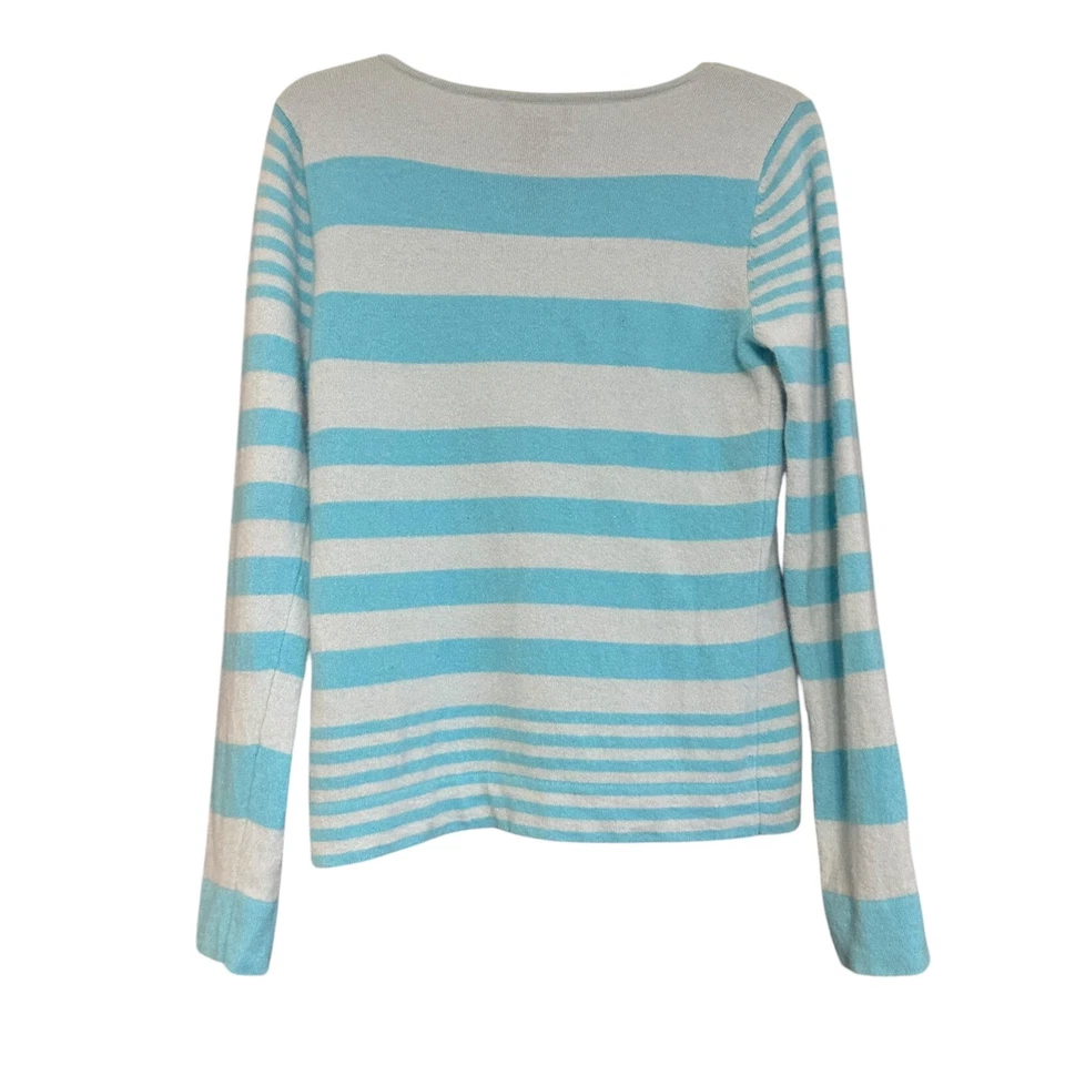 Suéter Jones New York Mujer Mezcla Lana Cachemira Rayas Turquesa M Dinero Antiguo Foto 2 de 4