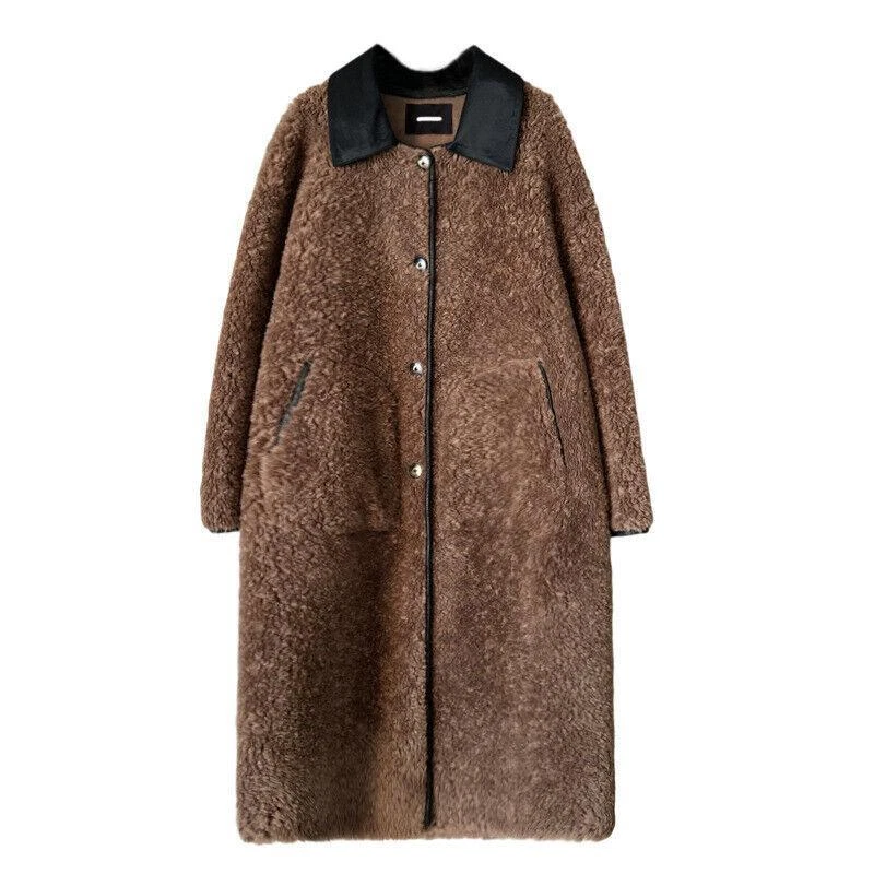 Cappotto di lana invernale coreano di lusso donna medio lungo invernale nuovo cappotto caldo pelliccia marrone - Immagine 3 di 4