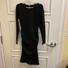 Missufe Women's Long Sleeve Black Ruched Dress Sz S Bodycon Stretchy Easy Care