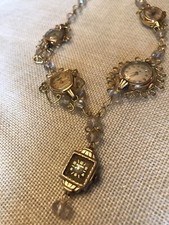Vintage OAK Watch Necklace And Earrings, Artisan Jewelry, Bulova
