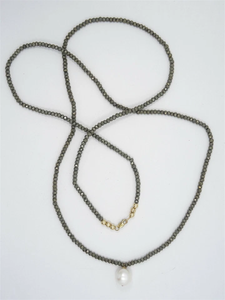 COLLAR LARGO VINTAGE ELEGANTE DE PERLAS BARROCAS Y CUENTAS DE HEMATITA FACETADAS DE 12 mm Foto 2 de 4