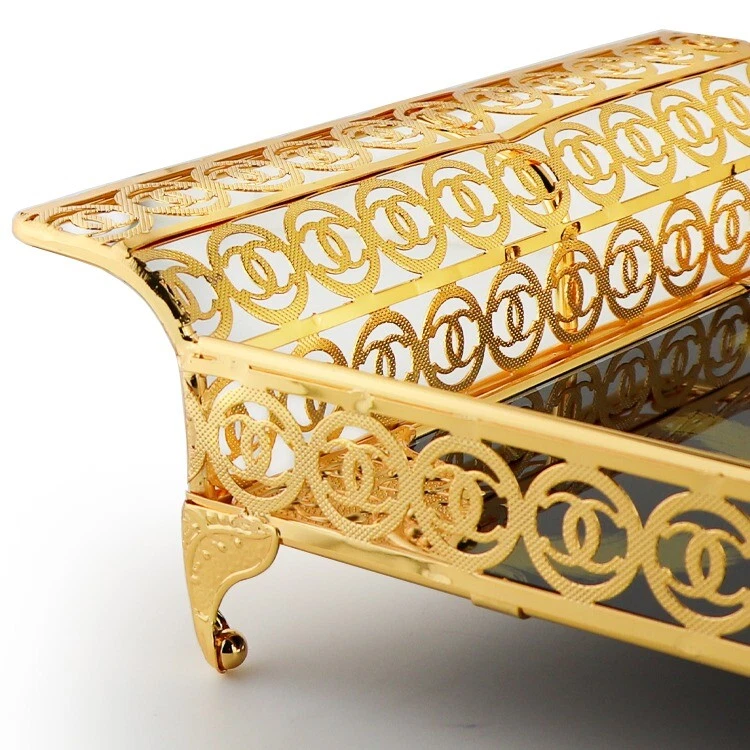 Marokkanisches Serviertablett Servier PlattTeetablett Platte 47x35 cm Gold Feder - Bild 2 von 2