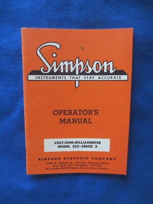 #ad Simpson Model 262 Series 3 Operator Owner Manual Schematic Factory Original C $21.64