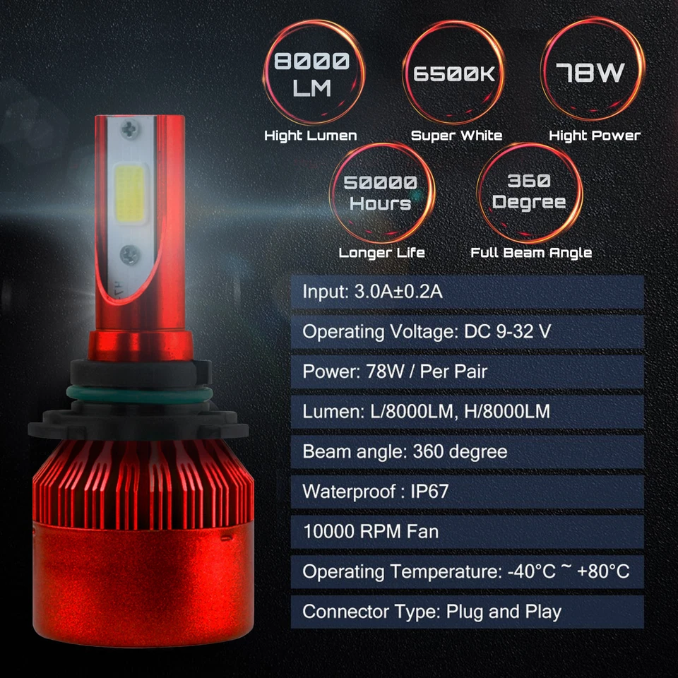 Xentec LED Light Bulb Conversion Kit 100W 40000LM H4 H7 H11 9006 9004 9007 H13  - Image 2 of 4