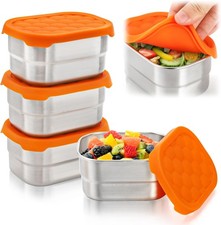 4 Pa Stainl Steel Containers, 8 OZ Small Sna Container with