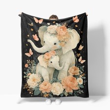 Elephant Throw Blanket Soft Warm Cozy Floral Fuzzy Plush Fleece 40x50 Inch