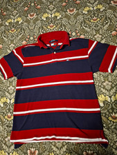 Tommy Hilfiger Men's M Regular Striped Polo Red/Blue/White Cotton Knit Vintage
