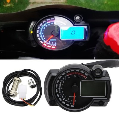 12V Universal Motorcycle LCD Digital Speedometer Gauge Tachometer Odometer Black