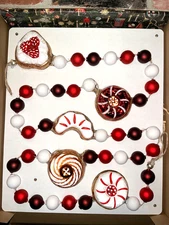 John Derian Vintage Style Christmas 60" Glass Cookie Garland Red White Gold NIB