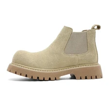 Men Real Suede Leather Round Toe Ankle Chelsea Boots Pull on Work Shoes Business