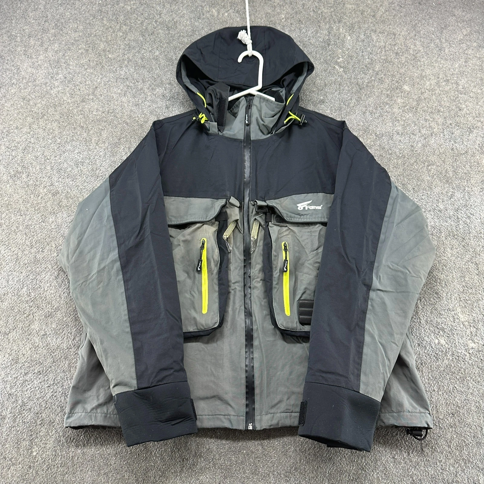 Wading Fishing Jacket Mens L Gray Parka Lined Hooded Cargo Tackle Utility Pocket
Opens in a new wind